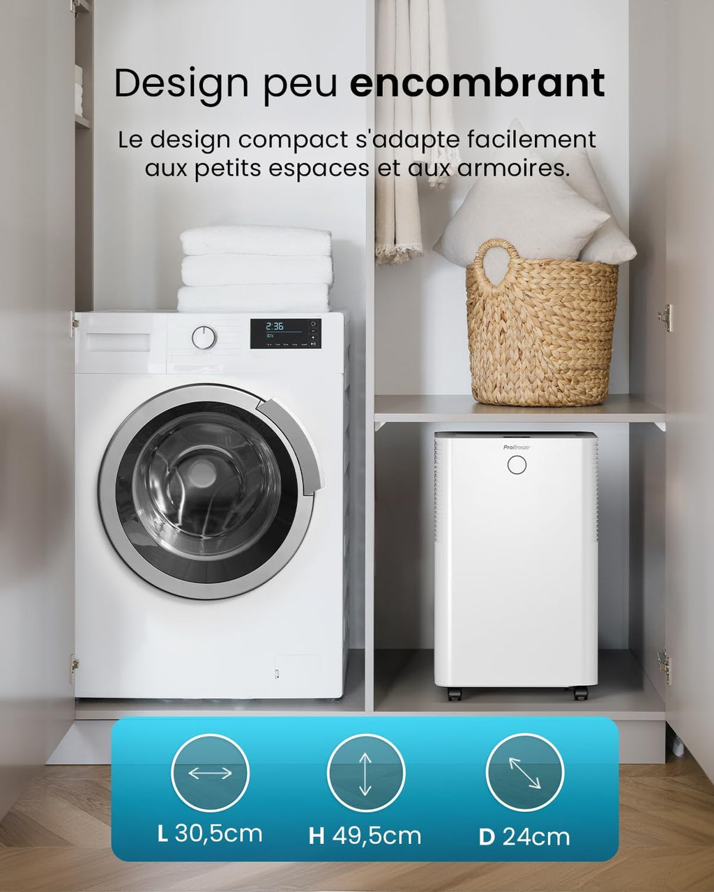 Pro Breeze OmniDry Déshumidificateur compresseur Intelligent 20L/Jour avec réservoir d'eau 4L, séchage du Linge & capteur d'humidité Auto - Absorbeur d’humidité, Contre moisissures & Condensation
