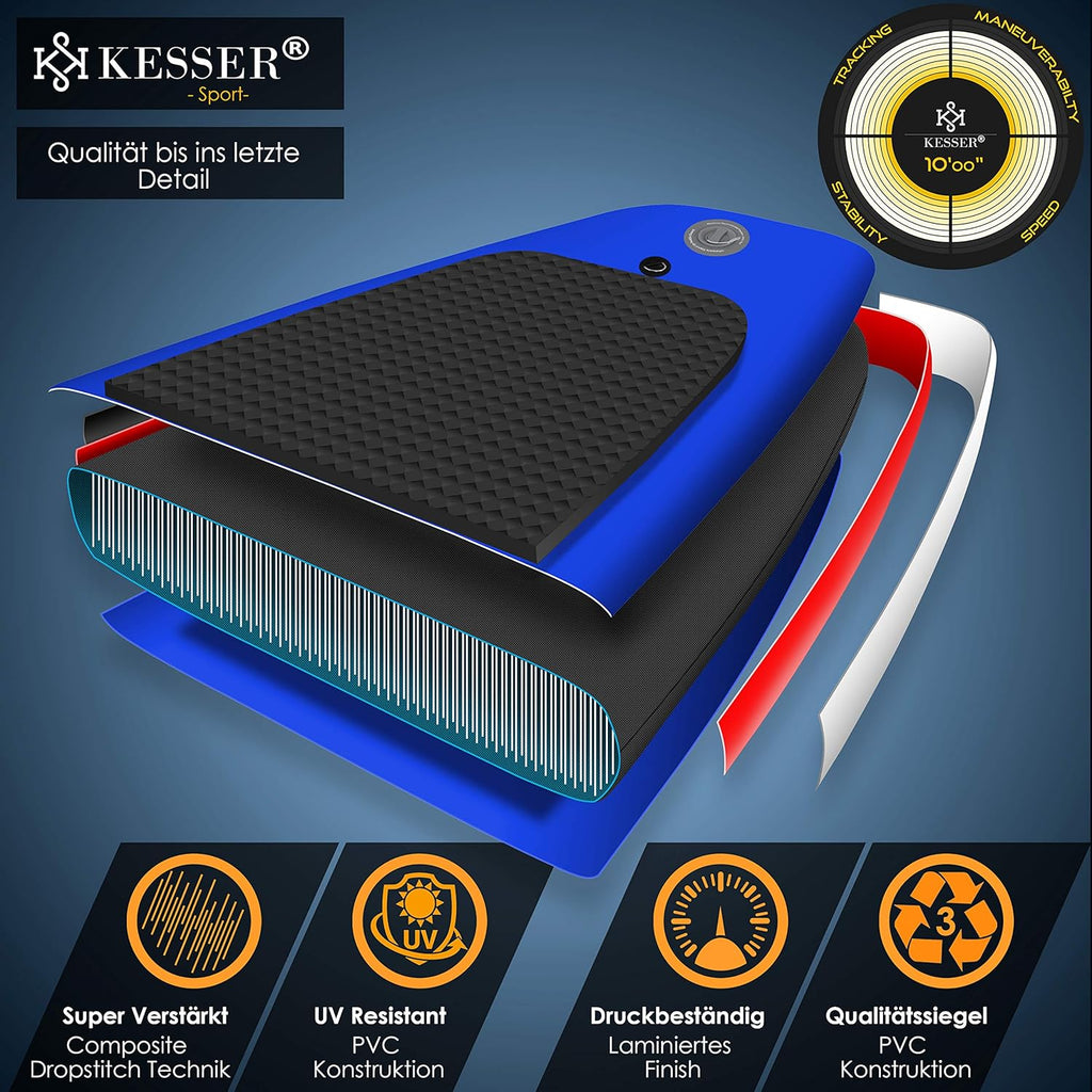 KESSER Set Sup Board Gonflable Stand Up Paddle Board Premium Sports Aquatiques | 6 Pouces d'épaisseur | Accessoires complets | 130kg