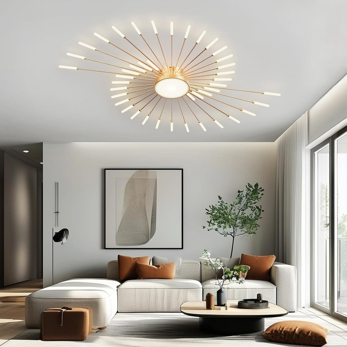 RRBEST Plafonnier LED Moderne Pour Salon,Acrylique Luminaire Plafonnier,Intérieur Design lampes de décoration pour salon chambre à coucher et salle à manger Or,42+1 Tête