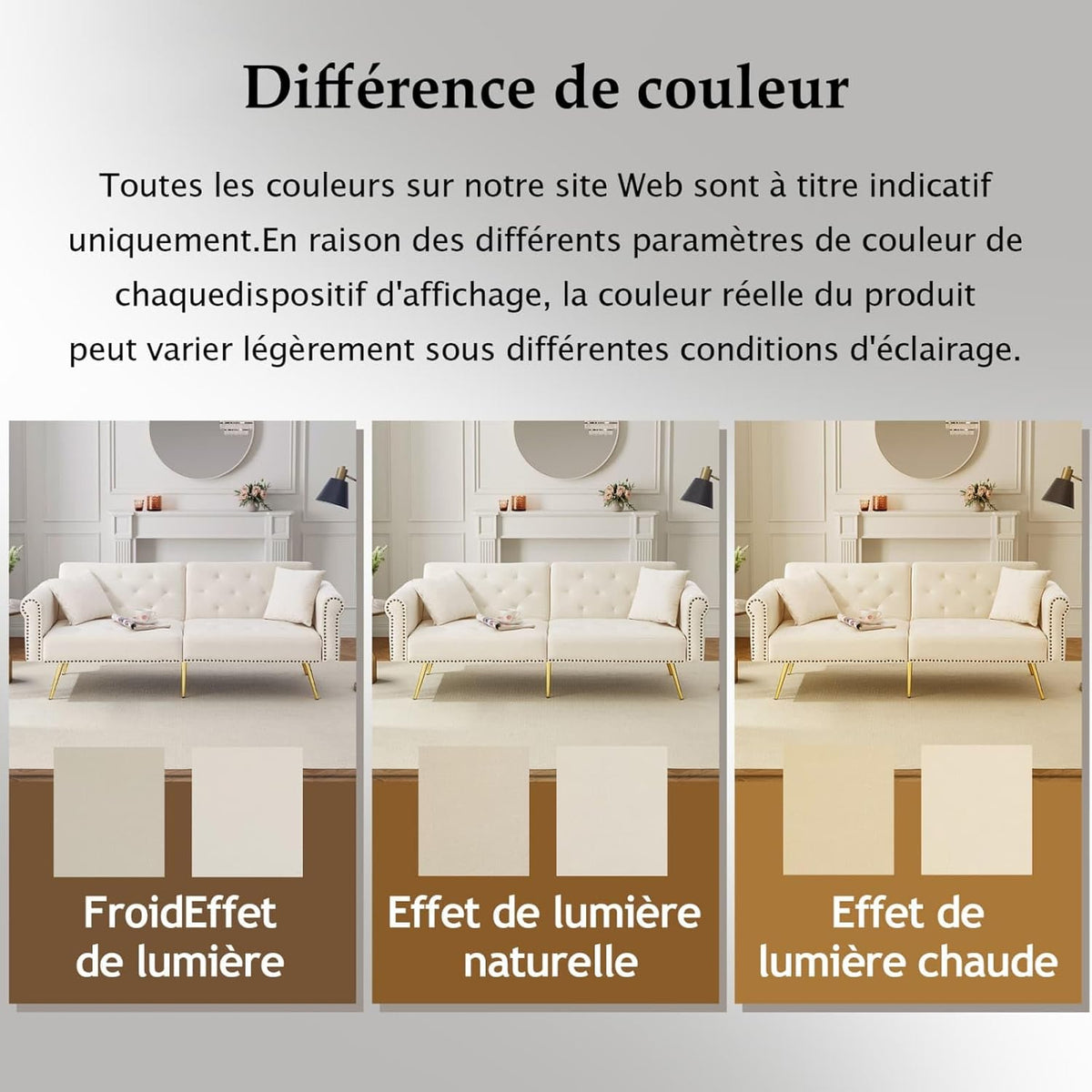 KOMHTOM Canapé-lit avec Dossier Réglable en 3 Positions, Canapé 2 Places élégant avec 2 Coussins et Fonction Sommeil, pour Salon, Chambres à Coucher (Beige)