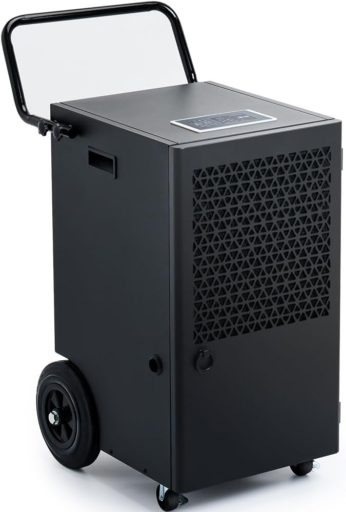 Déshumidificateur d'Air Industriel 90L/jour : Grande Capacité Couvre 300m² - Pompe de Relevage Électrique avec Compresseur Rotatif - Pour Caves/Garages/Entrepôts/Salles de Bain/Buanderies