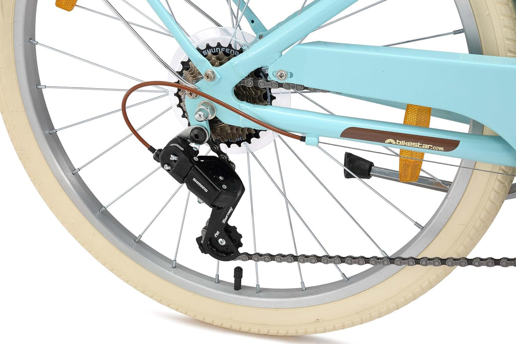 BIKESTAR Vélo pour Enfants en Aluminium à partir de 9-10 Ans | Vélo rétro de Ville 24 Pouces, 7 Vitesses, Panier, Frein en V, vélo hollandais