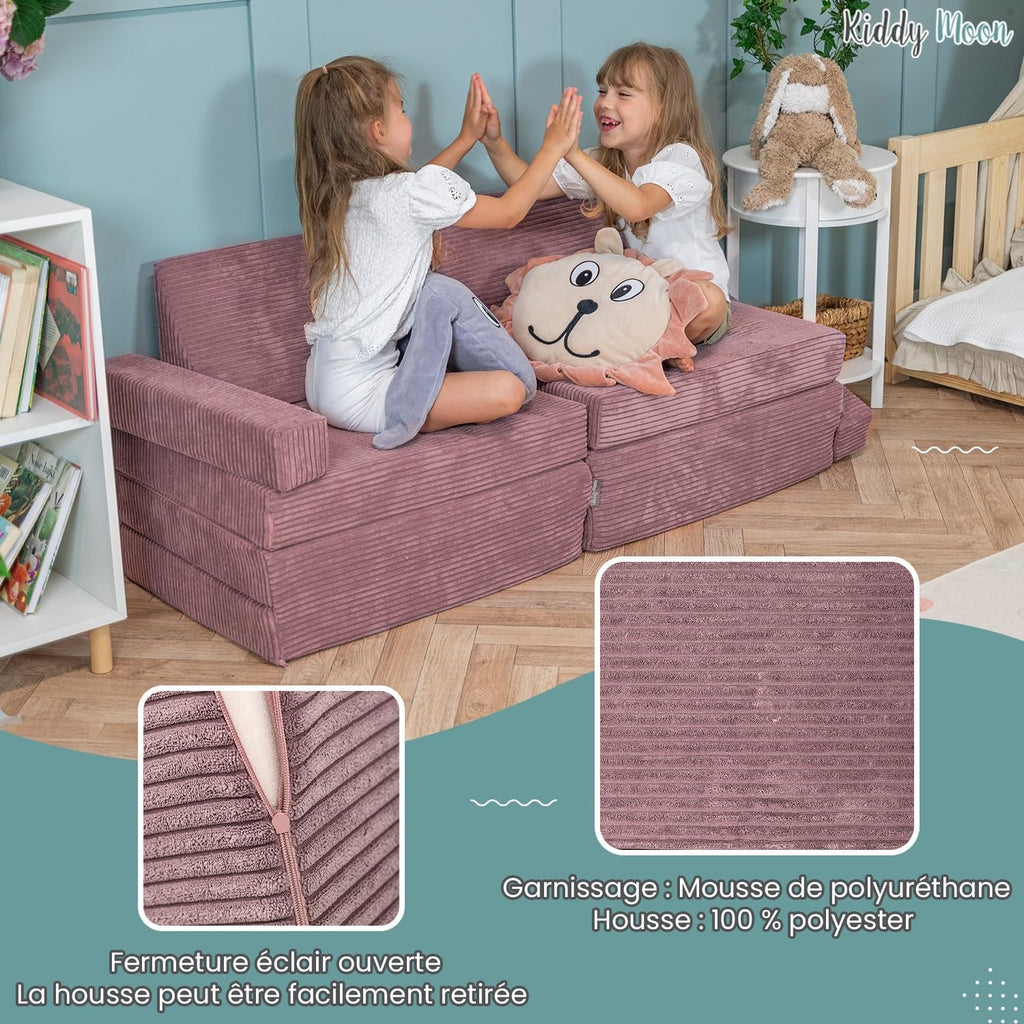 KiddyMoon Canapés Pliant pour Enfants Canapé-Lit Convertible Bébés-Canapé Lit Coucher Salle De Jeux Pliable Matelas Au Sol Mini-Canapé Chaise-Lit, Gris Clair