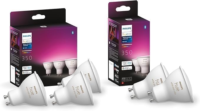 Hue white and color ambiance, lot de 5 ampoules connectées GU10, compatible Bluetooth, fonctionne avec Alexa, Google assistant et Homekit