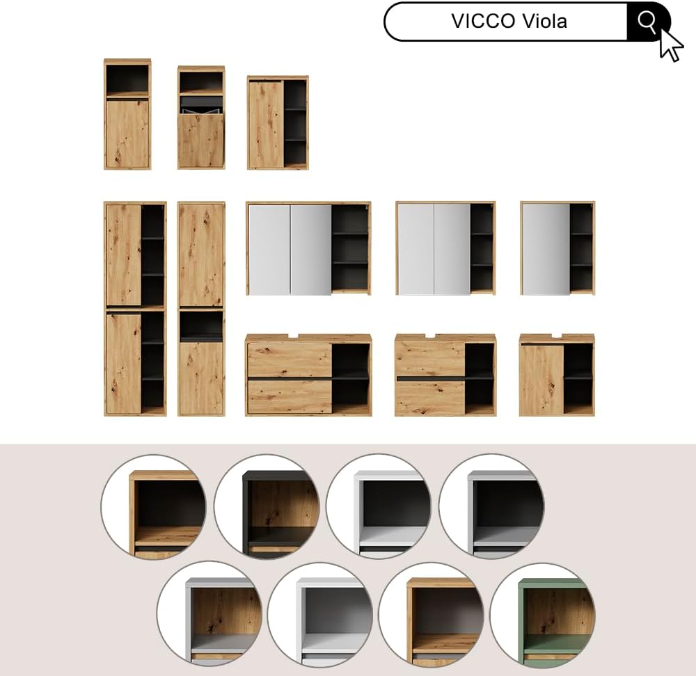 Vicco Meuble sous lavabo Viola, Vert/Artisan, 100x60cm avec 2 tiroirs