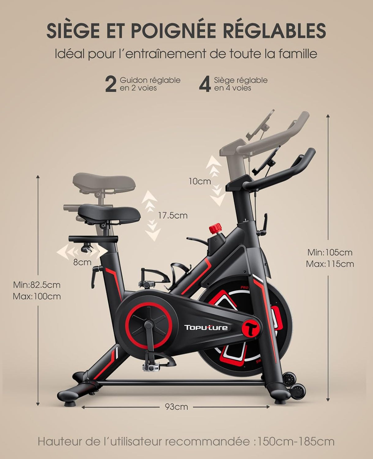 TOPUTURE Vélo D'appartement Connecté APP,Velo D appartement Résistance Magnétique 100 Niveau,Silencieux,LCD Ergomètre,Vélo Exercice Cardio Machine,Personnaliser Votre Sport Maison,Capacité 150KG
