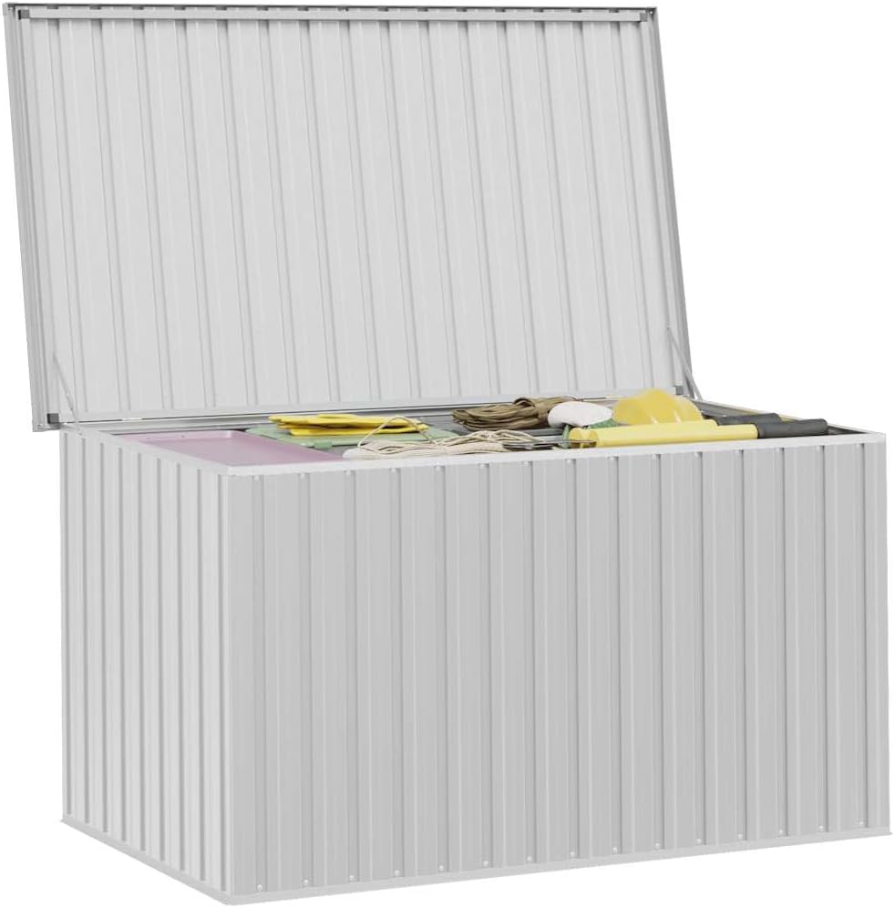 Teenpull Boîte de rangement de jardin grise - 171 x 99 x 93 cm - En acier galvanisé - Étanche - Pour coussins, couvertures, outils, meubles de jardin