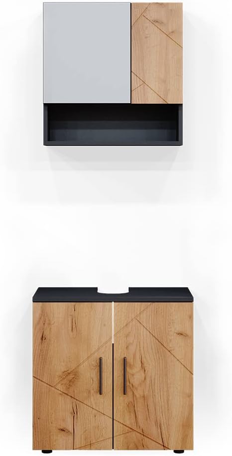 Vicco Ensemble de Meubles de Salle de Bain Irma, Anthracite/Chêne, 2 pièces, Armoire Basse 60 cm