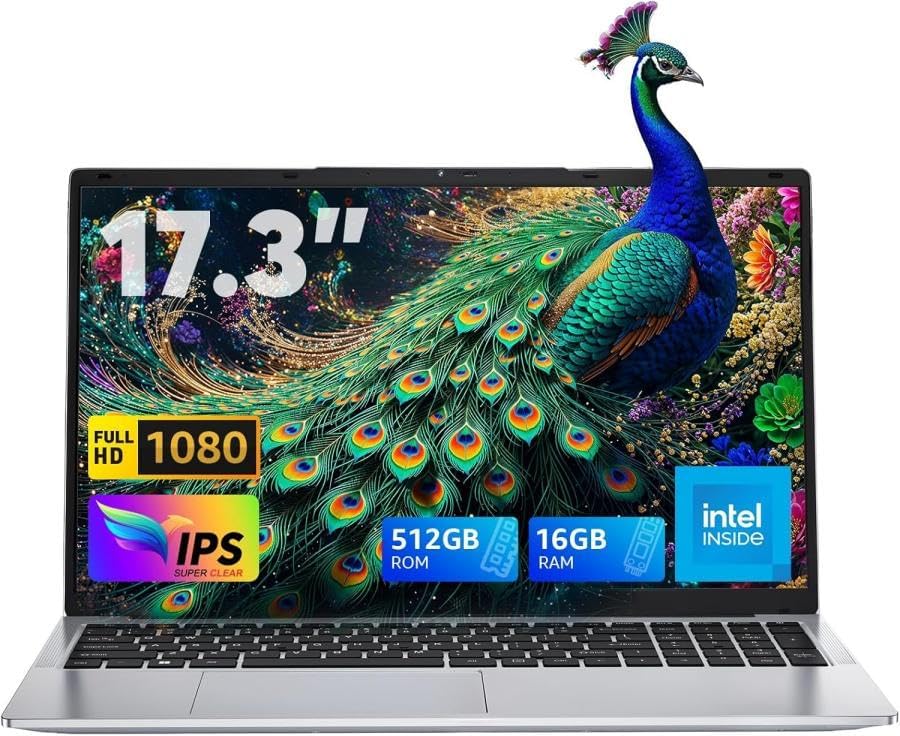 ACEMAGIC 2025 AX17 PC Portable 17.3 Pouces Full HD,16 Go RAM DDR4 512Go SSD in N95 Ordinateur Portables,WiFi,BT5.0,Type_C, USB3.2,PC de Bureau Argenté