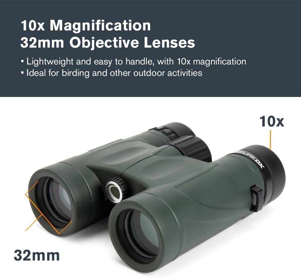 Celestron 71331 Nature DX 10x32 BaK-4 Prism Binoculars, Green