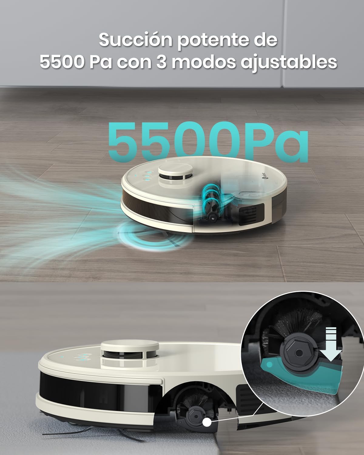 Lefant Robot Aspirateur Laveur Robot 2 en 1 4000Pa,Navigation LiDAR,Cartographie Multi-étage,Zones Virtuelles, Connecté Alexa/APP/WiFi,Idéal pour Poils d'animaux Tapis Sols Durs,M1 Champagne