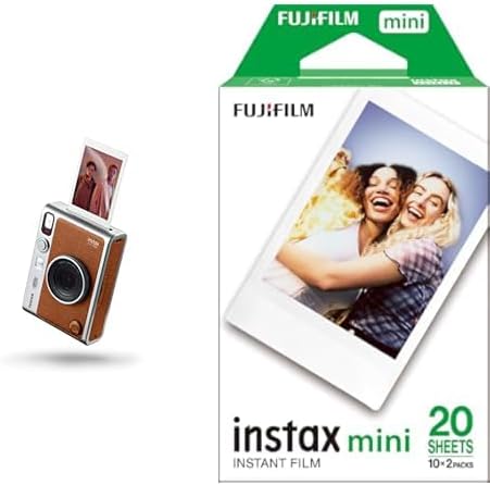 instax Mini Evo Marron Appareil Photo et imprimante avec écran LCD de 2,7 Pouces et Fujifilm instax - Twin Films pour Mini - 86 x 54 mm - 10 Feuilles x 2 Paquets 20 Feuilles