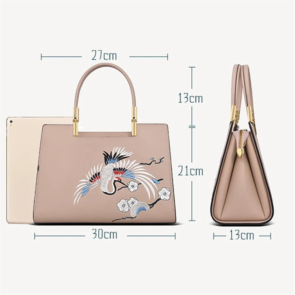 HUWOYG Sac en cuir for femmes, sac à main brodé léger for mère d'âge moyen, sacoche bandoulière Pour Cérémonie