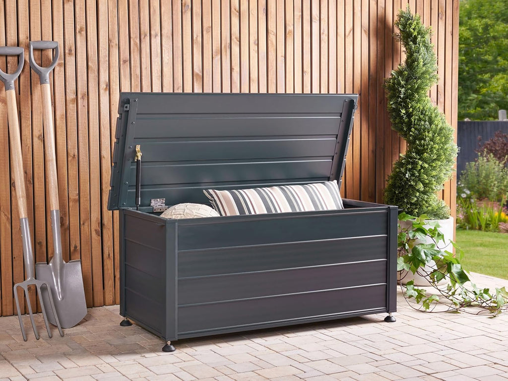 Beliani Coffre d'Extérieur de Rangement en Aluminium 113 x 50 cm Meuble de Jardin Gris Foncé Campalto