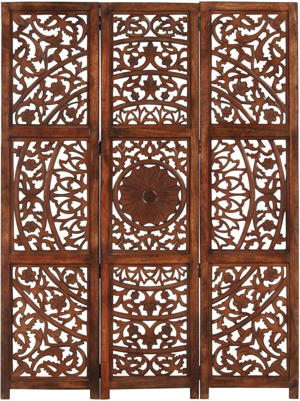 MOONAIRY Séparateur de Pièce Diviseur Ecran d'Intimité Paravent Chambre à Coucher Maison Intérieur Cloison de séparation 3 Panneaux Marron 120x165cm Bois manguier