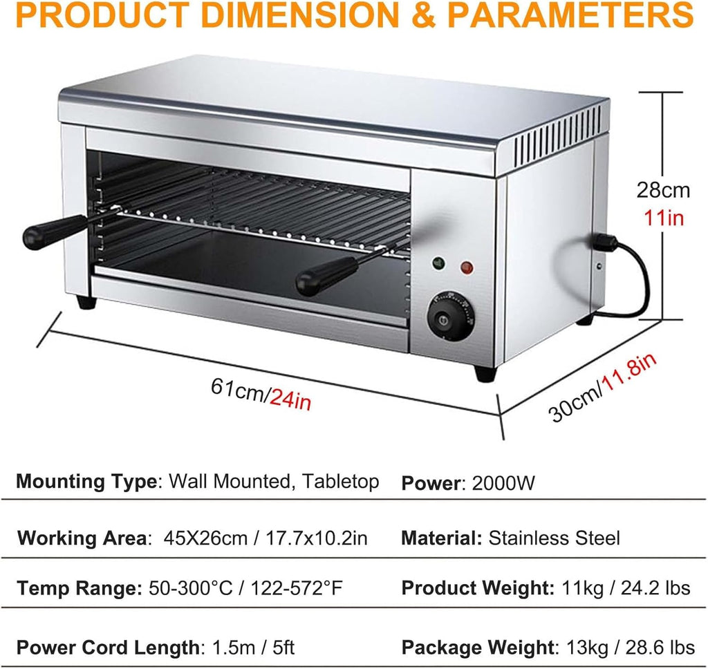 Grill Électrique À 4 Niveaux Réglables, 2000W - Capacité 30L, Thermostat 50-300C, Fonction Plancha, Cuisson Sans Fumée, Idéal Famille Raclette, Légumes, Viandes