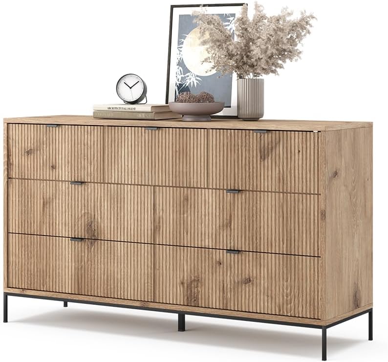 Vicco Commode avec tiroirs Eliza, Chêne Viking, 140 x 81 cm avec 7 tiroirs