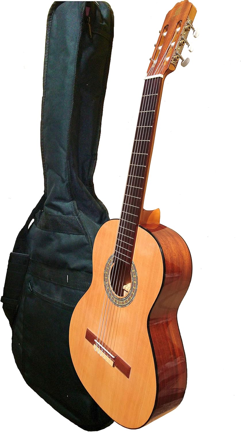 Marce Ana - Guitare Clasica espagnole d'étude Caisse Harmonica de bois de Etimoe, deux profils en noir, touche de cèdre naturel. Taille adulte