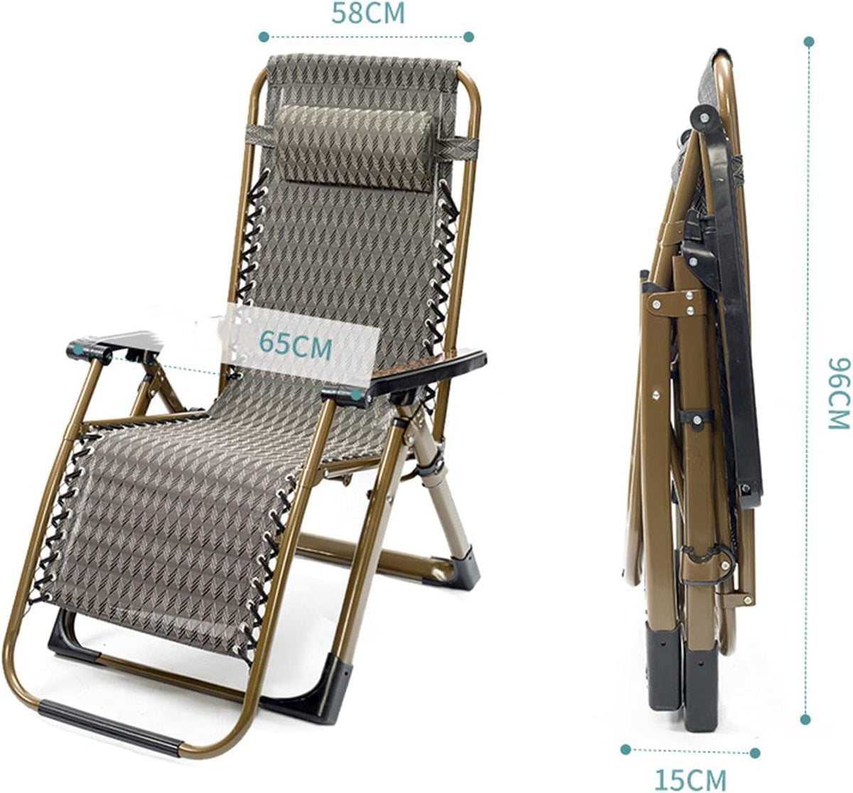 DANNMPX Chaise Longue Chaise Longue De Patio avec Oreiller Amovible, Appuie-tête, Transat Soleil, Inclinable pour Extérieur, Cour Intérieure, Camping Pliante Relaxation