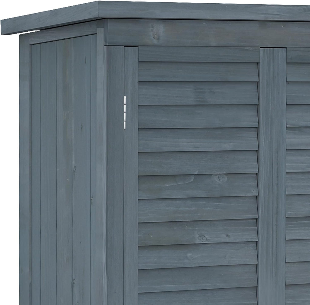 Outsunny Abri de Jardin abri à Outils sur Pied en Bois 2 étagères Portes à Volets Toit en Bitume incliné 87 x 47 x 160 cm Gris