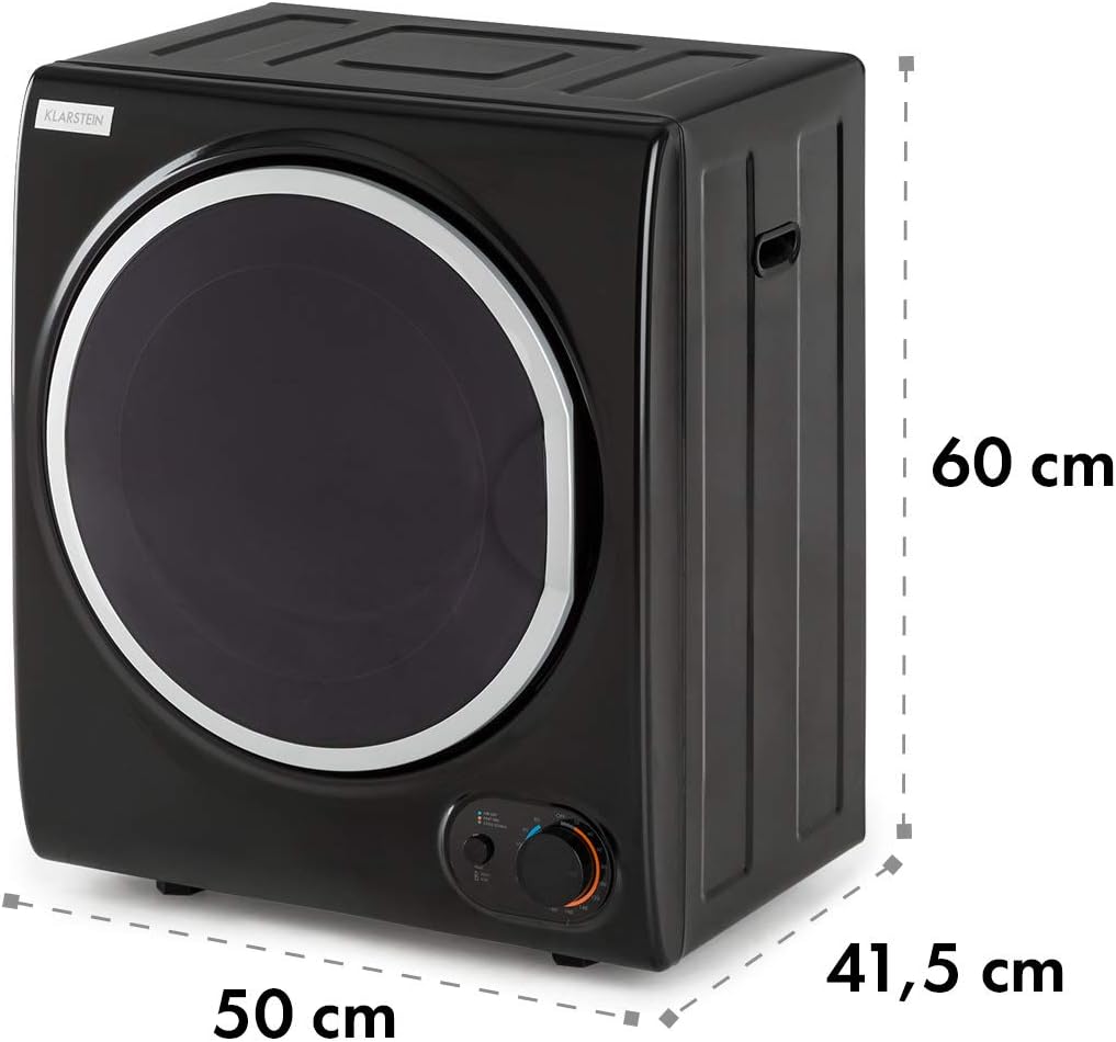 KLARSTEIN Jet Set 2500 - sèche-linge, par extraction, chargeur frontal, 850 W, pose libre/encastré, 2,5 kg, élément chauffant PTC, réglable jusqu'à 60 °C, minuterie 20 à 200 mn, compact, noir