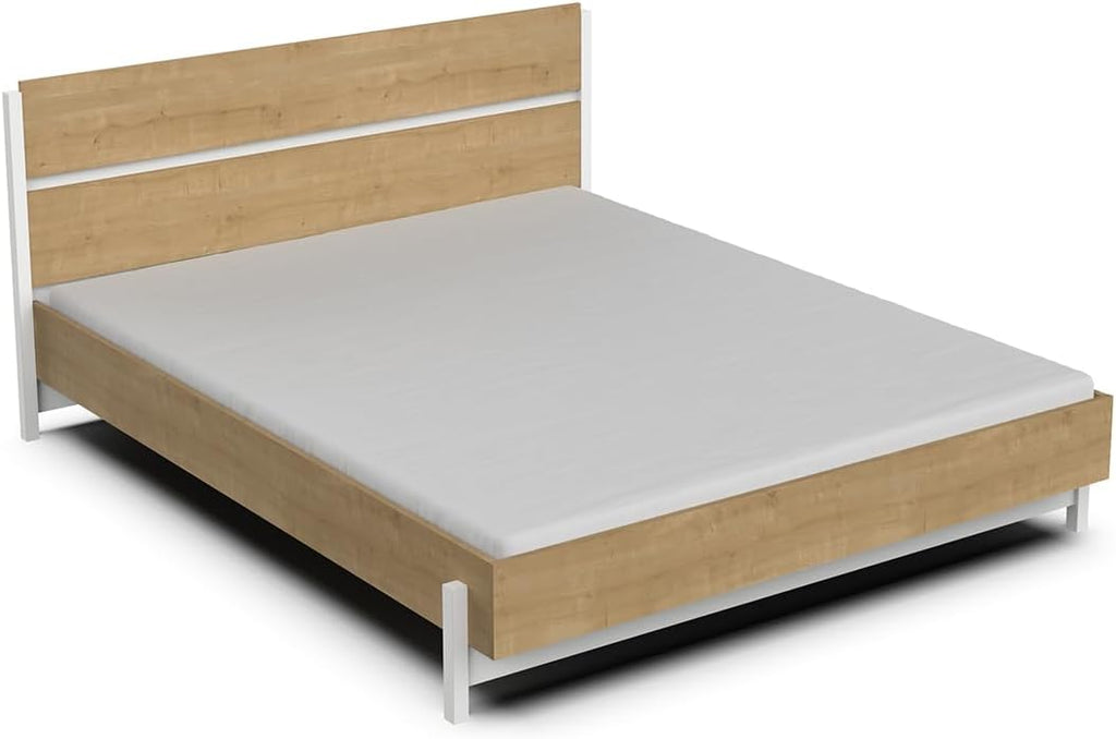 Lit 160x200 Tendance Avec Tête De Lit - Style Industriel - Coloris Chêne Hamilton et Blanc Mat - 171 x 90 x 205 cm