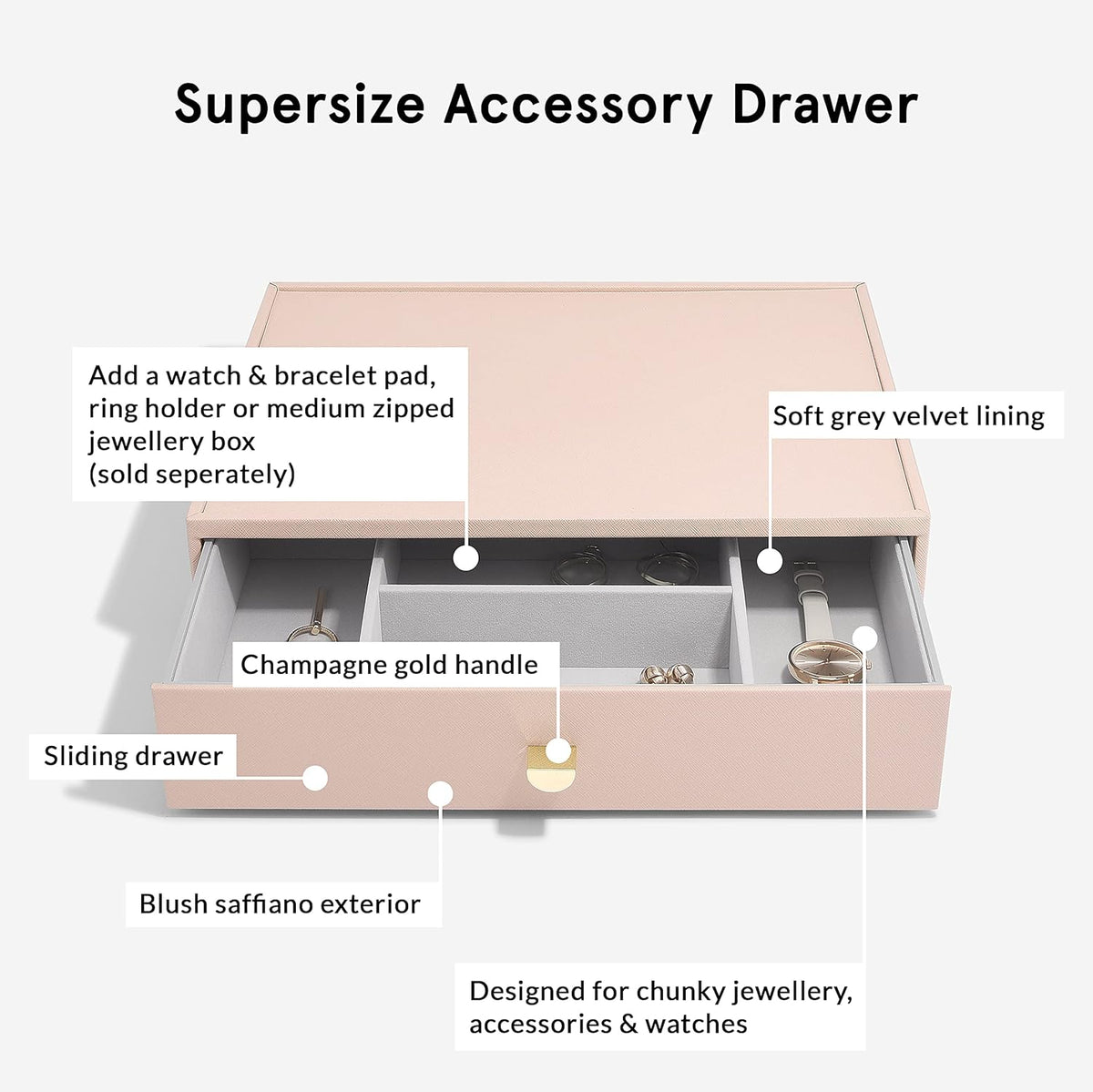Stackers Blush Supersize Jewellery Box - Set of 3 (with Drawers)