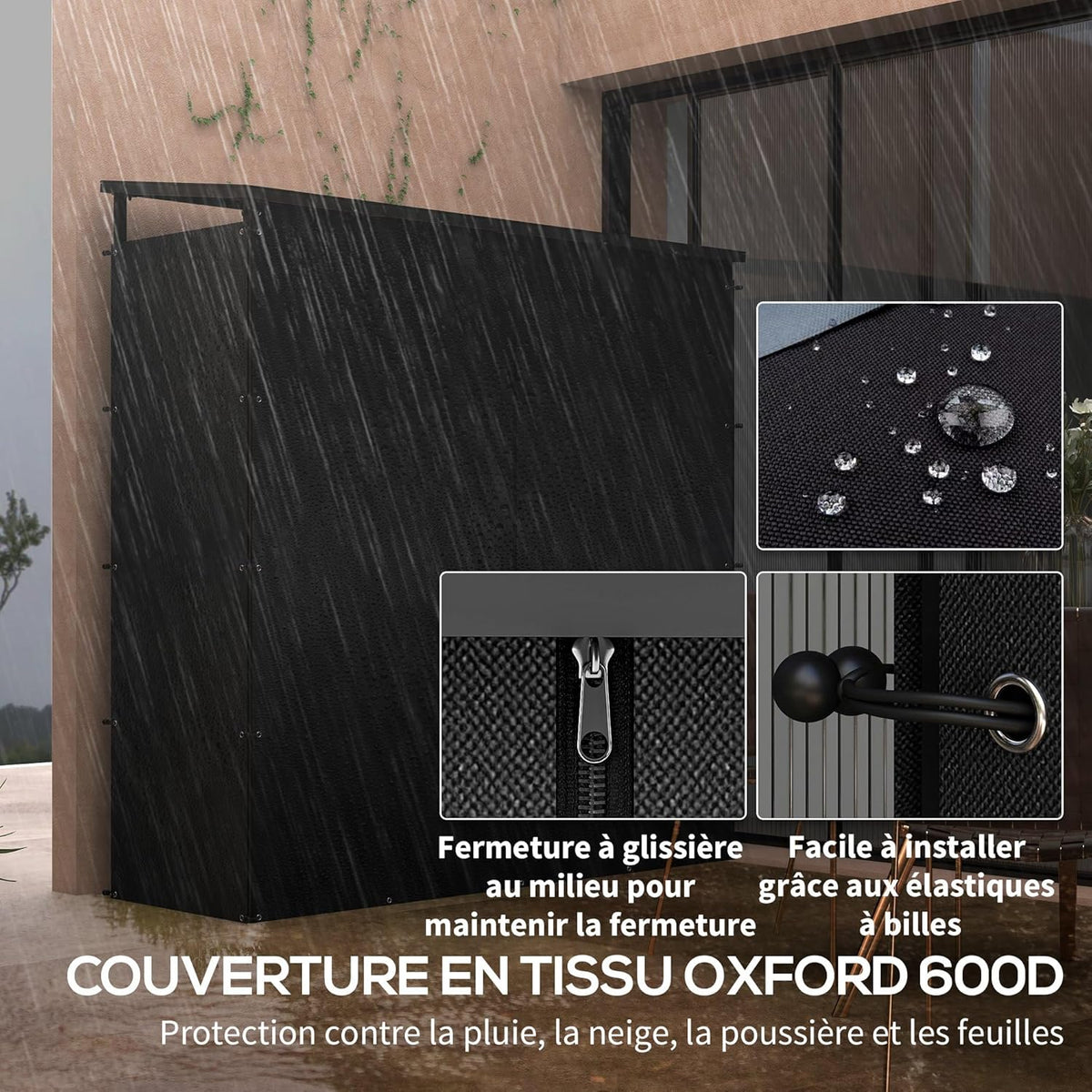 Outsunny Abri-bûches, range-bûche, charge maximale 2000 kg, avec housse de protection imperméable et toit en polycarbonate, abri bois de chauffage, 185 x 62 x 184 cm, cadre en métal, noir