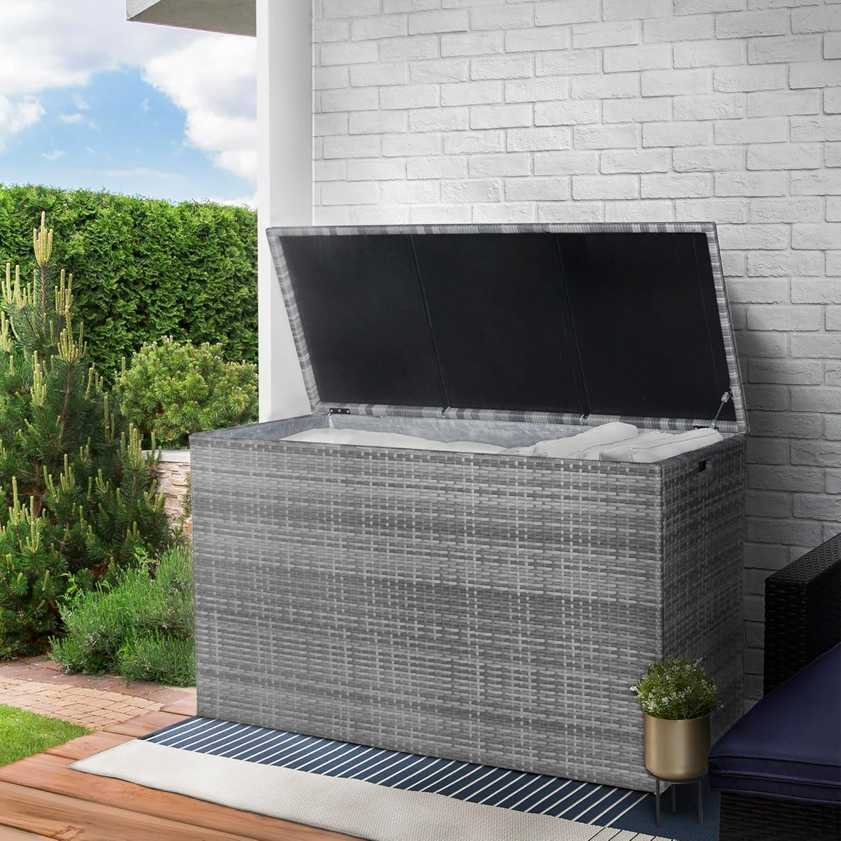 Teamson Home Coffre de Jardin Rangement extérieur avec Couvercle et Grande capacité 700L résistant aux intempéries Gris PT-OF0010G