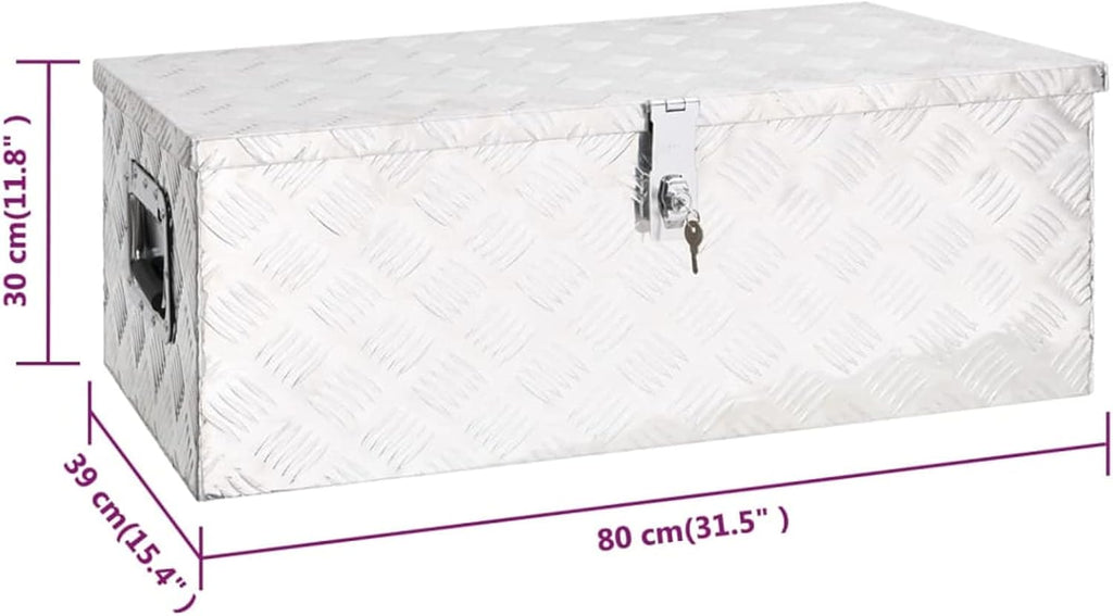 Homgoday Coffre-fort argenté 80 x 39 x 30 cm en aluminium, boîte de jardin, porte-outils de jardin, pouf d'extérieur, coffre d'extérieur