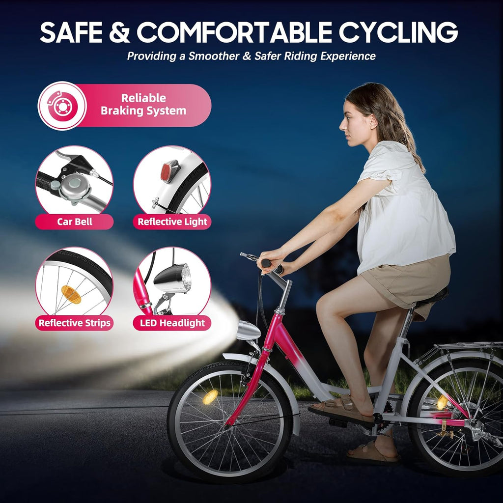 XUEMANSHOP Vélo pour enfant, 20 pouces, dérailleur à 6 vitesses, vélo pour femme avec phare, capacité de charge maximale 90 kg, pour 6, 7, 8, 9, 10 ans