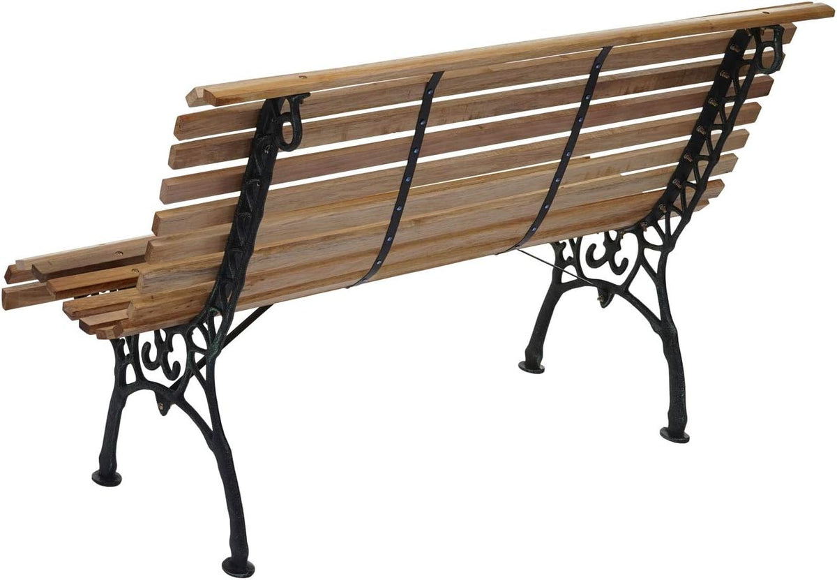 Banc de Jardin HWC-F97, Banc du Parc, Banquette en Bois, Fonte, 3 Places, 122cm, 22kg - Marron Clair