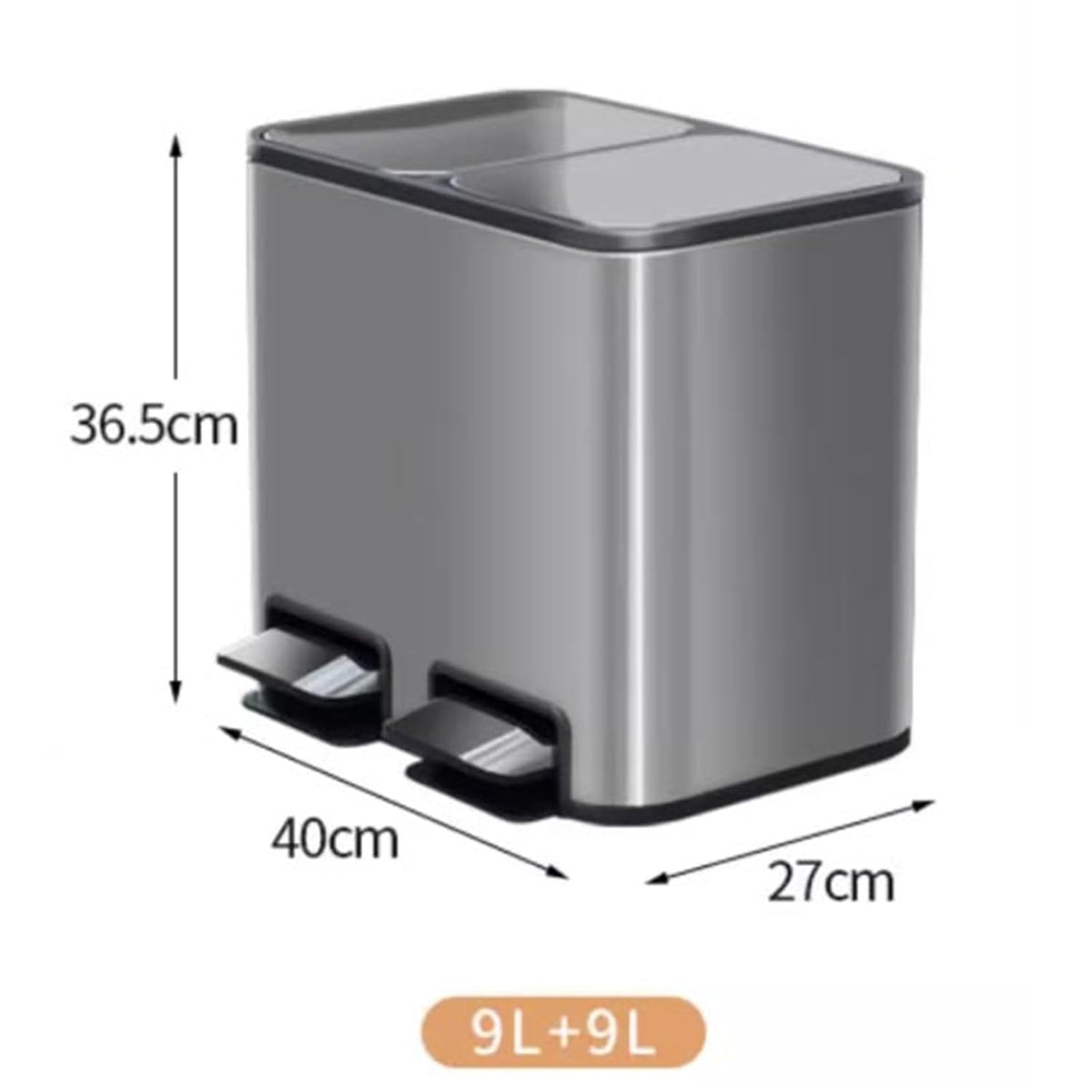 XXAD553TY Poubelle Poubelle de cuisine à double compartiment avec bacs déchets ou recyclage et couvercle fermeture douce Poubelle Cuisine(Silver)