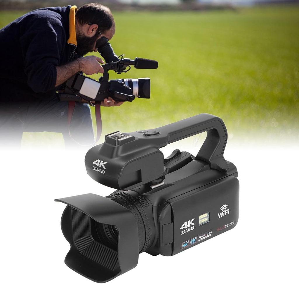 ciciglow Caméscope Numérique, Caméscope Vidéo WiFi à écran Tactile IPS de 4 Pouces avec Lumière de Remplissage à Distance pour la Photographie