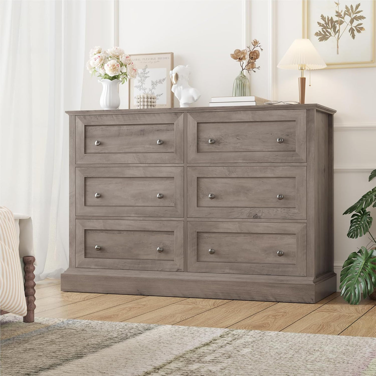 FOREHILL Commode Chambre Commode 6 Tiroirs Buffet Meuble de Rangement pour Salon Cuisne Chambre Adulte Classique en Bois 120 x 42,5 x 82,5 cm