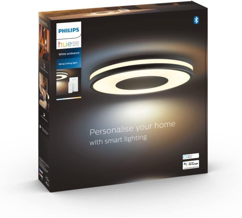 Hue White Ambiance BEING Plafonnier 32W - Noir télécommande incluse , Compatible Bluetooth, fonctionne avec Alexa, Google Assistant et Homekit