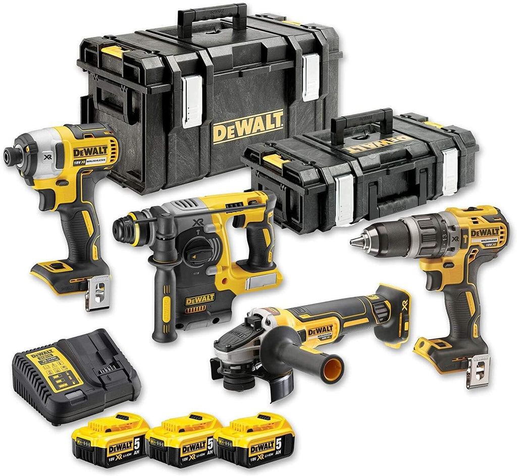 Kit 4 Outils XR 18V, 5Ah Lithium Ion BL avec Perceuse-Visseuse, Visseuse à Chocs, Meuleuse et Perforateur - DCK422P3-QW - Sans Fil - 3 Batteries et chargeur inclus - avec 2 Coffrets TSTAK