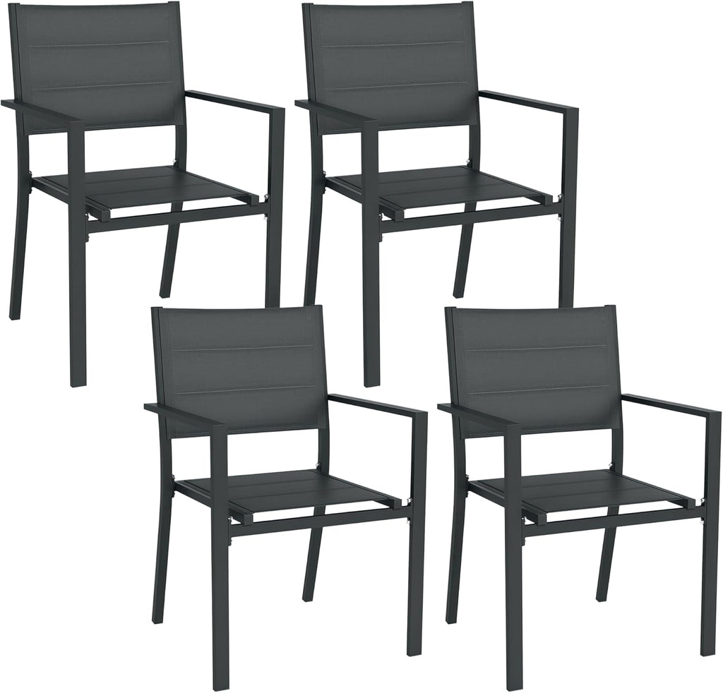 Outsunny Ensemble de 4 chaises de Jardin empilables en Aluminium et textilène avec accoudoirs, Lot de 4 pièces pour extérieur, Gris