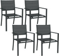 Outsunny Ensemble de 4 chaises de Jardin empilables en Aluminium et textilène avec accoudoirs, Lot de 4 pièces pour extérieur, Gris