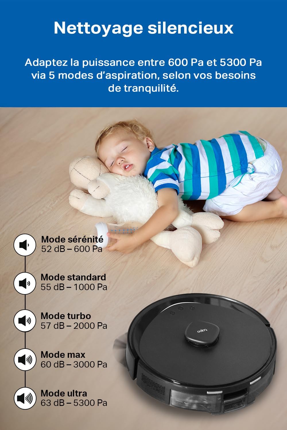 Tapo Aspirateur Robot Laveur 4 en 1 RV30Max Plus Vidage Automatique, Silencieux et Fin, Ultra puissante de 5300Pa, Navigation LiDAR, Auto-Charge Autonomie 150min, Tapis et Poils d'animaux