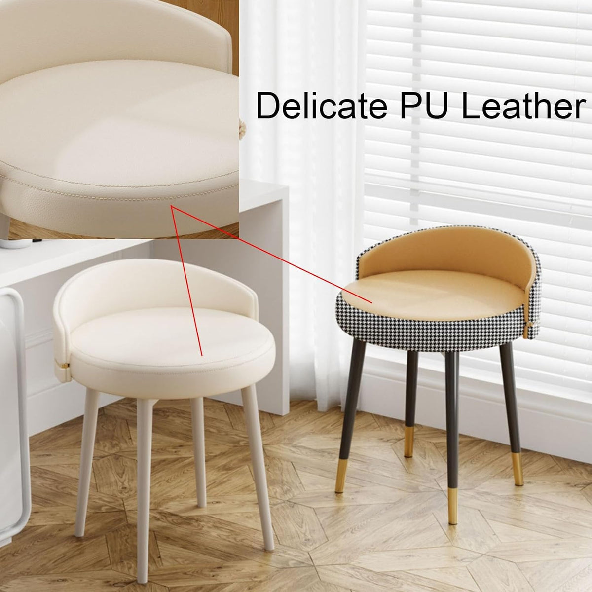Tabouret de coiffeuse élégant et moderne gris avec pieds en métal, siège polyvalent durable pour chambre à coucher, salon, décoration d'intérieur, station de maquillage