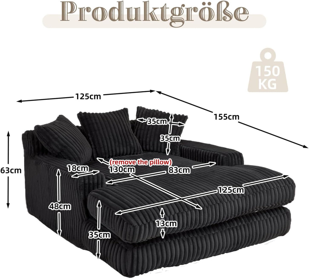 KOMHTOM Canapé-lit Moderne, Canapé Sol pour Les Paresseux, avec 3 Coussins, sans Installation, Idéal pour Chambre, Salon ou cinéma Maison (Noir)