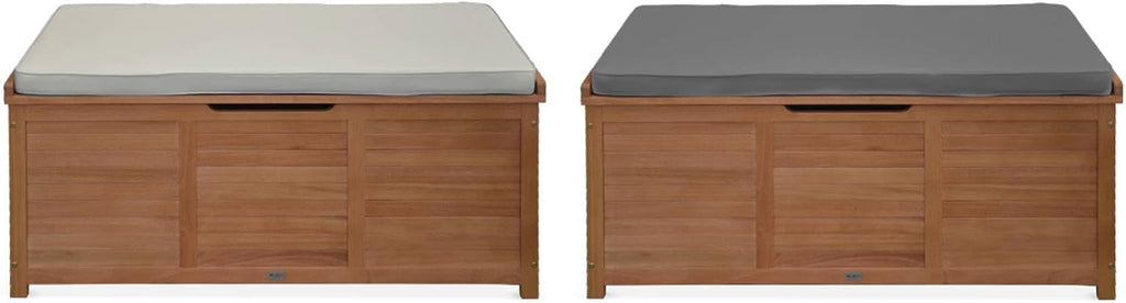 Coffre de Jardin en Bois - Caja - 125x60cm Rangement Coussins avec vérin et poignées (Gris)