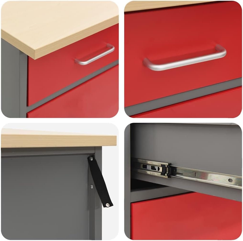 vidaXL Placard de Travail 2 pcs Rouge et Gris 100 x 55 x 85 cm, Organisation d'atelier, Rangement de qualité, Armoire Industrielle Pratique, système de Stockage Multi-Fonction