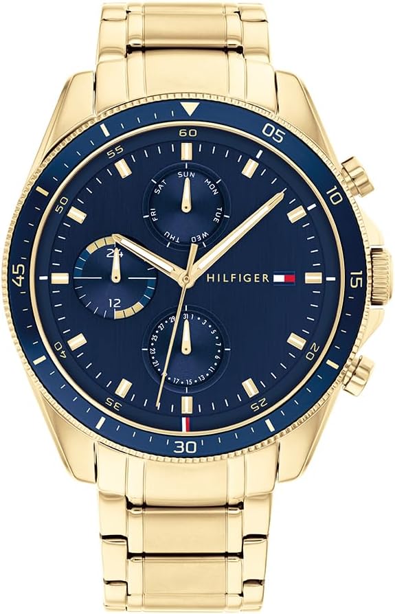 Tommy Hilfiger Montre Analogique Multifunction à Quartz pour Homme avec Bracelet en Acier Inoxydable et en Piel