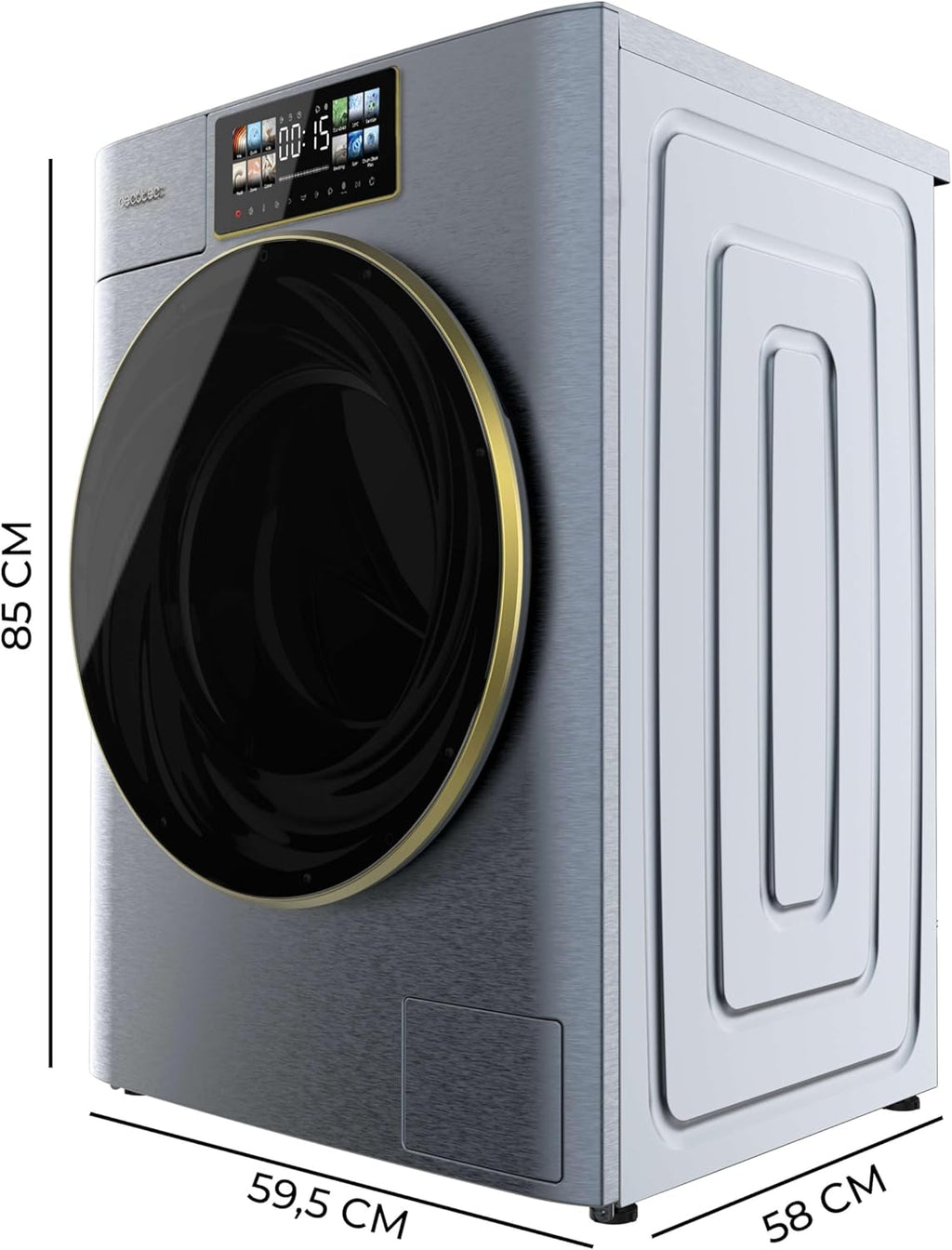 Cecotec Lave-linge 9Kg Chargement Frontal Autodose Bolero DressCode 9950 Autodose Inverter 3D Ice Blue A. Finition Bleue 1400 Tr/min, Core Matrix Screen, Porte XXL, Éclairage Intérieur