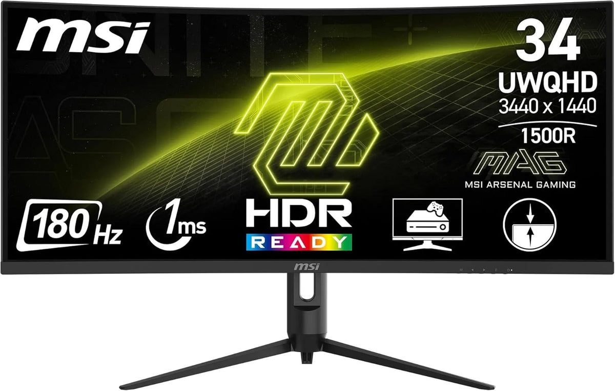 MSI MAG 342CQR E2 Écran Gaming incurvé 34" UWQHD - Dalle VA 1500R 3440 x 1440, 180 Hz / 1 ms (MPRT), Adaptive-Sync - DP 1.4a, HDMI™ 2.0b CEC