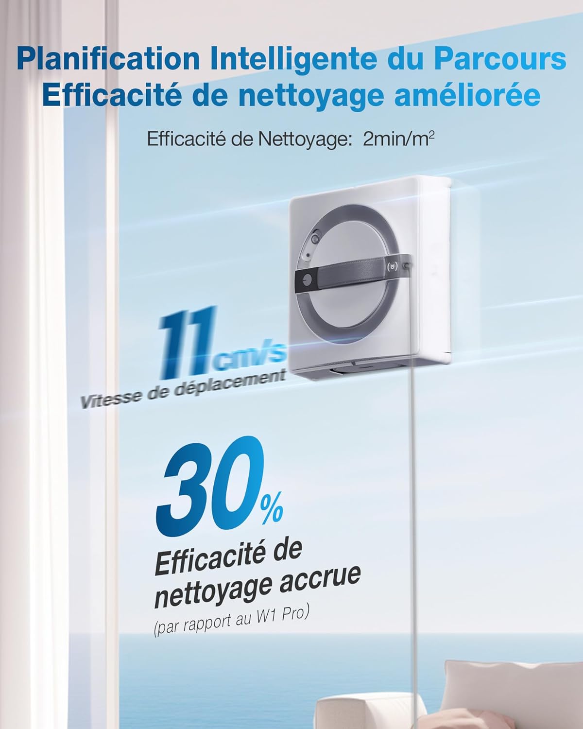 ECOVACS W2 Omni Robot Laveur de Vitre avec Station Multifonctionnelle, Nettoyeur de Vitres avec Système de Protection à 12 Niveaux, Mode de Nettoyage de Bord, Leader de l'industrie