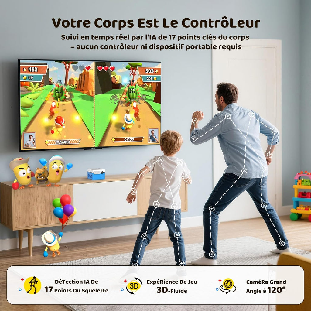 KINHANK MotionX Consoles de Jeux à Détection de Mouvement, Système de Jeu Vidéo Plug&Play pour Interactif Parent-Enfant, Sans abonnement & Manette,Jouet Cadeau pour garçons et Filles à partir de 3 Ans