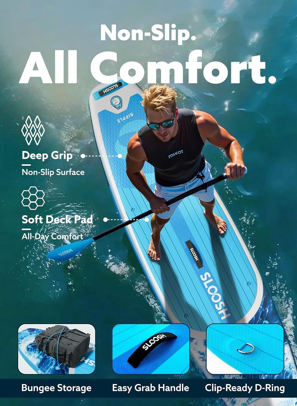 SLOOSH Planche de Paddle Gonflable,10'6" Stand-Up Paddle avec Accessoires Premium,Pont en EVA Antidérapant,Sac de Transport Ultra-Léger avec Pompe,Ripple Sup pour Jeunes & Adultes